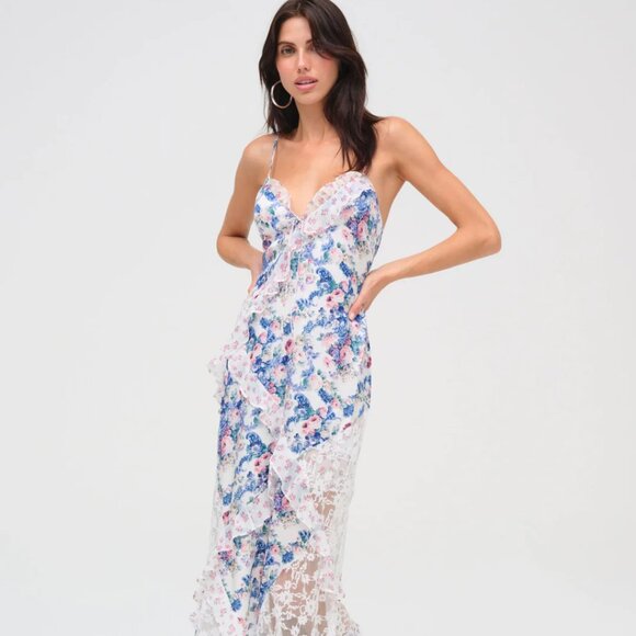 FOR LOVE & LEMONS Josalyn Maxi Dress In Blue NWT - Picture 1 of 14